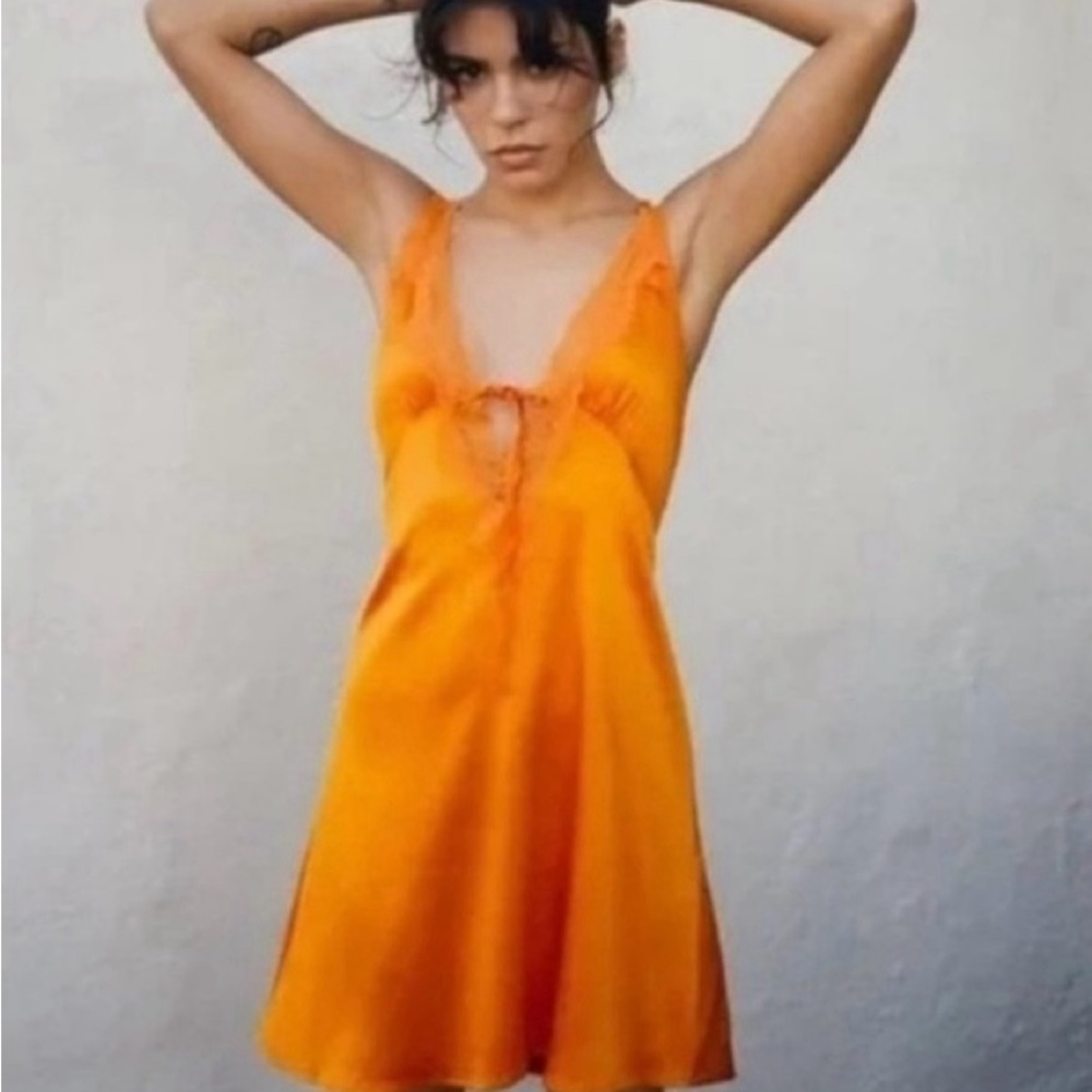 Zara Orange Lace-Trimmed Dress